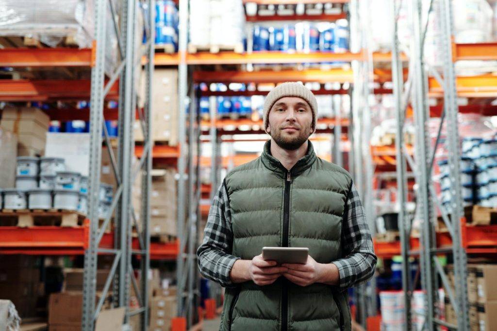 worker on a tablet in a warehouse